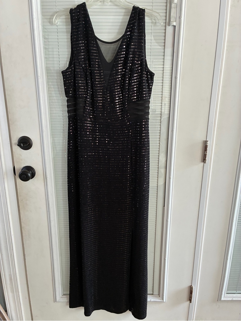 Enfocus Studio Black Sequin Evening Dress with Sheer Sides